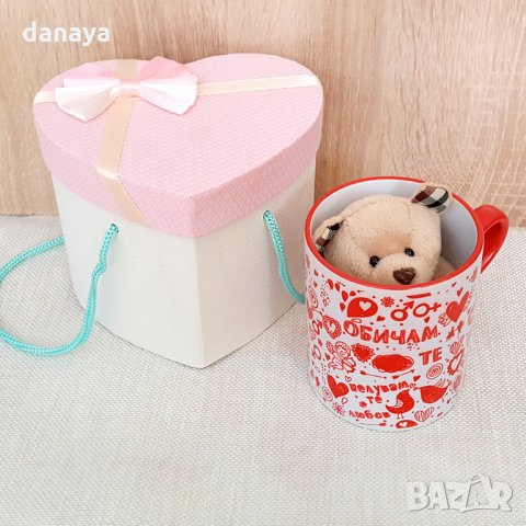 1374 Комплект керамична чаша с плюшено мече в кутия сърце, снимка 7 - Други - 35660145