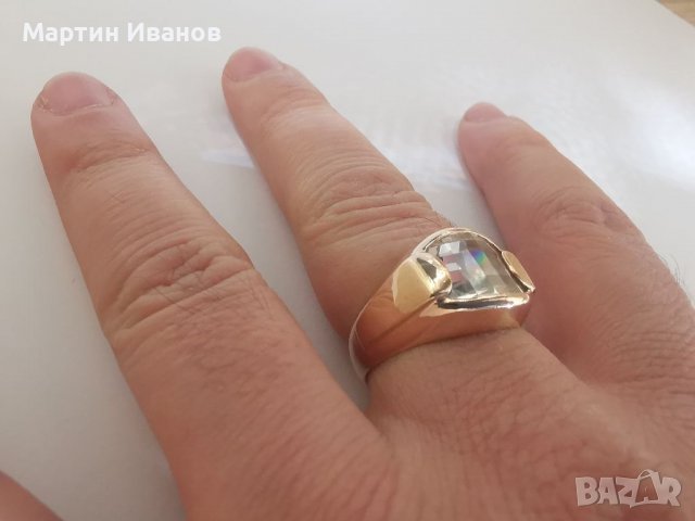 Златен мъжки пръстен с циркон 3, снимка 9 - Пръстени - 25952741