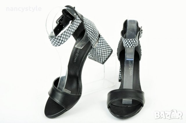 Елегантни дамски сандали с широк ток - Черни -Нанси, снимка 2 - Сандали - 40166562