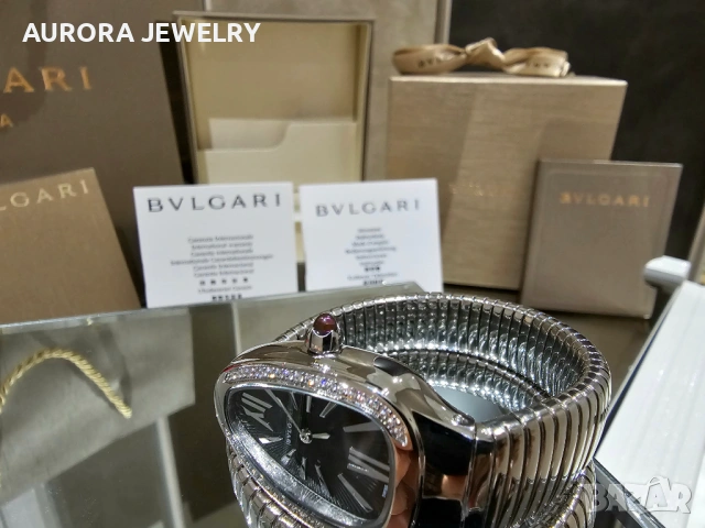 BVLGARI Serpenti Tubogas Snake Silver Black Diamonds Дамски Часовник, снимка 7 - Дамски - 53058164