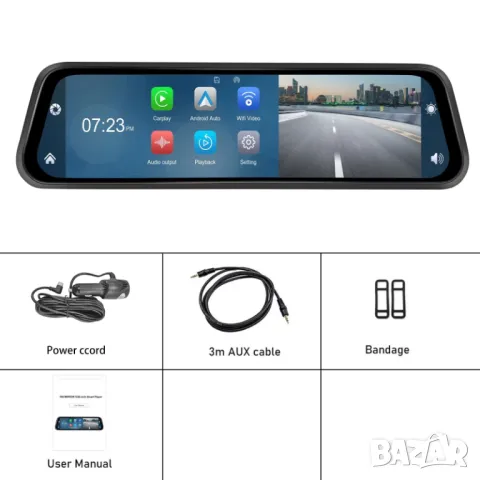 4K, DVR, Carplay, Android auto, Видеорегистратор, огледало, 12", AirPlay, Android Cast, G sensor, BT, снимка 17 - Аксесоари и консумативи - 49845784