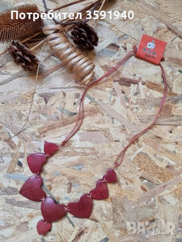 Дълго винтидж колие в червено, материал кокосов орех - модел 4, снимка 1