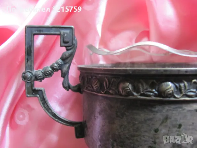 Арт деко посребрена купа,бонбониера , маркирана, снимка 2 - Антикварни и старинни предмети - 49433982