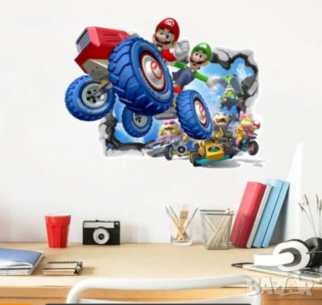 Супер Марио Super и Луиджи на джип Mario самозалепващ стикер лепенка за стена, снимка 1 - Други - 33177898