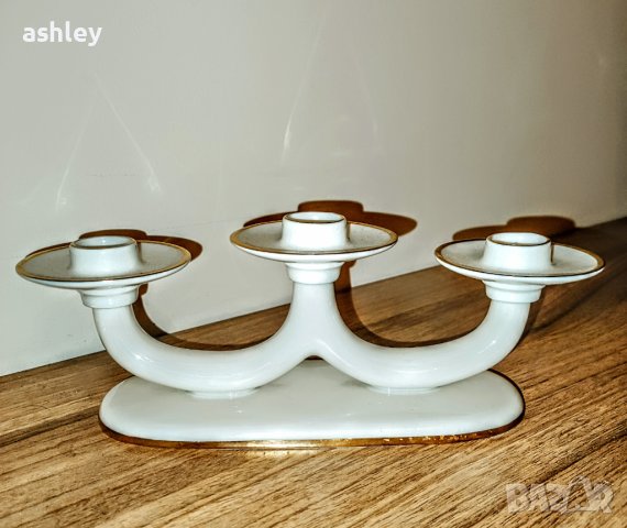 Немски прекрасен порцеланов свещник за три свещи, снимка 3 - Колекции - 43127817