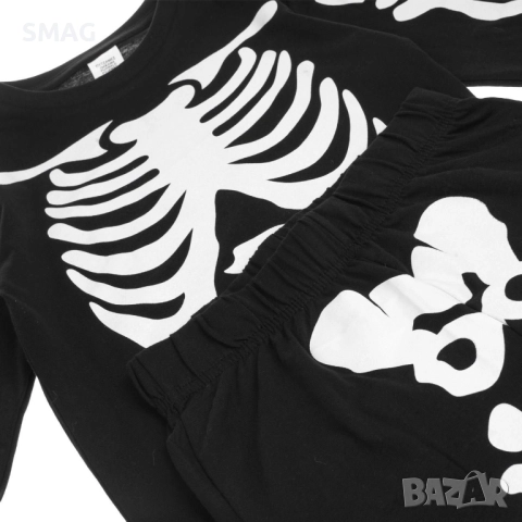 Halloween / Хелоуин пижама от памук с череп и скелет, черно и бяло_1242302, снимка 3 - Детски пижами - 52118384