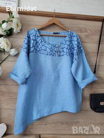 Асиметрична блуза лен , снимка 2 - Блузи с дълъг ръкав и пуловери - 51498455