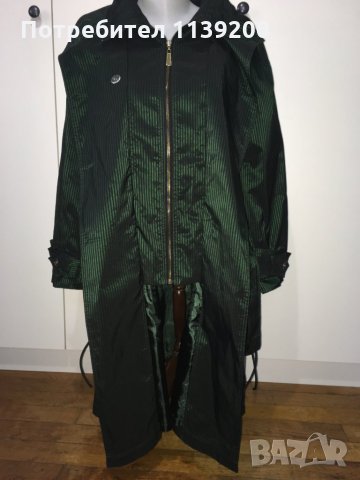 Френски нов бутиков шлифер тренч L Clara Couture зелен черно райе, снимка 5 - Шлифери - 27283202