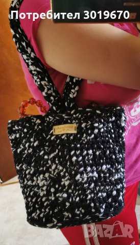  Плетена Черно-бяла чанта