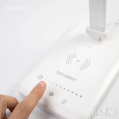 Настолна лампа SOLMIRA с подложка за безжично зареждане, 42 LED, сребриста, CE сертификат и RoHS, снимка 2 - Настолни лампи - 50501463