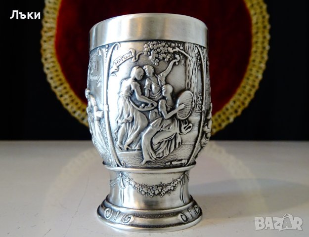 Чаша от калай за ракия,Годишните времена. , снимка 2 - Антикварни и старинни предмети - 39970253