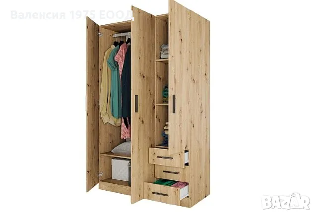 Трикрил гардероб с чекмеджета Сити 1028 дъб артисан или комбинация мока/ лате, снимка 3 - Гардероби - 47361407