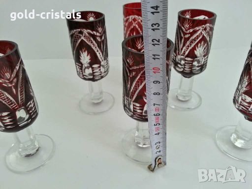 кристални чаши цветен червен кристал, снимка 4 - Антикварни и старинни предмети - 28766260