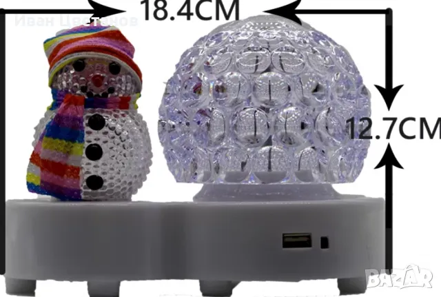 Коледна LED лампа сфера с коледна фигура на Снежен човек и многоцветна светлина, снимка 3 - Декорация за дома - 47749579