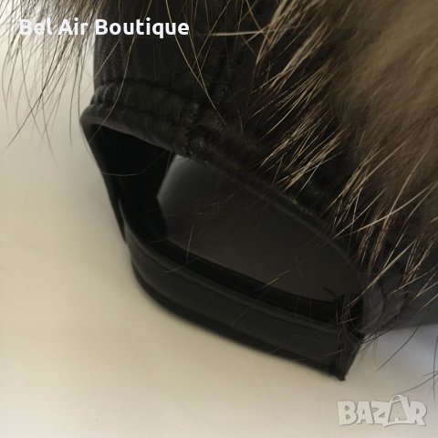 Кожена шапка с естествен пух, шапка с козирка, снимка 6 - Шапки - 38773978