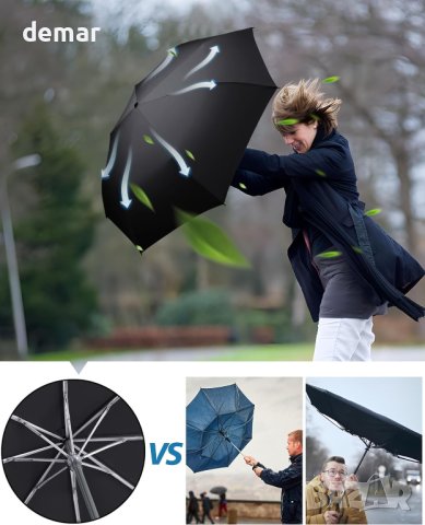 Avatool  Малък лек сгъваем чадър, черен, ветроустойчив, водоотблъскващ, бързосъхнещ, снимка 3 - Други - 43764620