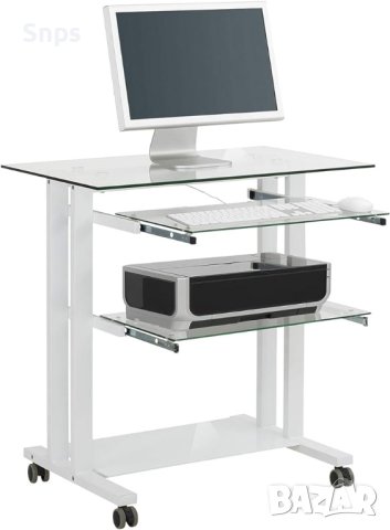 Компютърно бюро стъклена бяла, 80x83, 7x51см