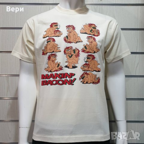 Нова мъжка забавна тениска с трансферен печат MAKIN' BACON с прасета , снимка 1 - Тениски - 28270778