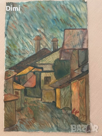 ВЛАДИМИР КАВАЛДЖИЕВ 1959 г. акварел градски пейзаж , снимка 2 - Картини - 52858923