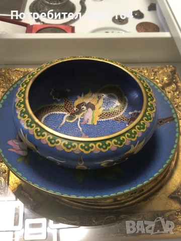 Клоазоне чиния с купа, снимка 10 - Антикварни и старинни предмети - 51801474