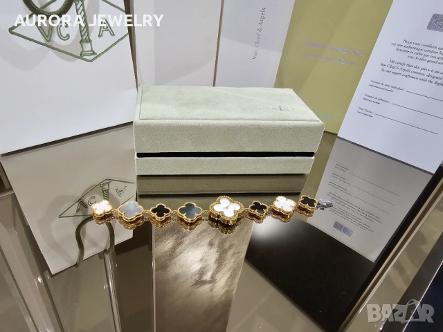 Van Cleef & Arpels VCA Mother of Pearl Onyx Alhambra Дамски Часовник, снимка 4 - Дамски - 53058299