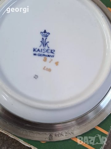 декоративна немска порцеланова чиния Kaiser с метален обков   22/5, снимка 5 - Декорация за дома - 49235802