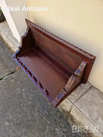 Страхотна антикварна английска дървена закачалка масив дърворезба ратан , снимка 6 - Антикварни и старинни предмети - 47882703