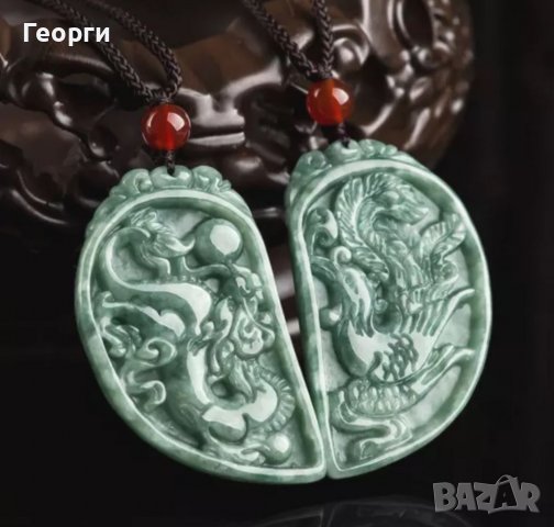 100% чист естествен Жадейт ръчно издълбан Дракон и Феникс, снимка 3 - Други - 37803430