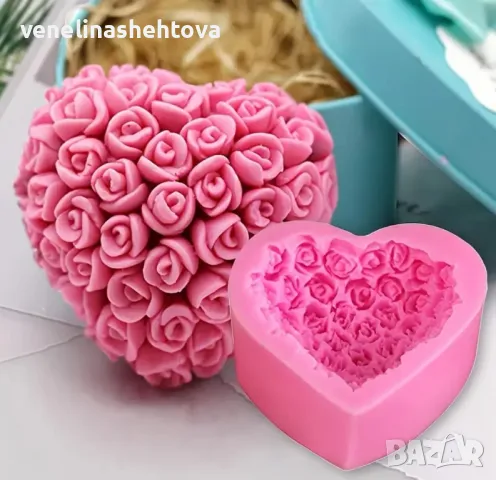 3D Сърце от рози Силиконов молд форма за свещи гипс сапун 
