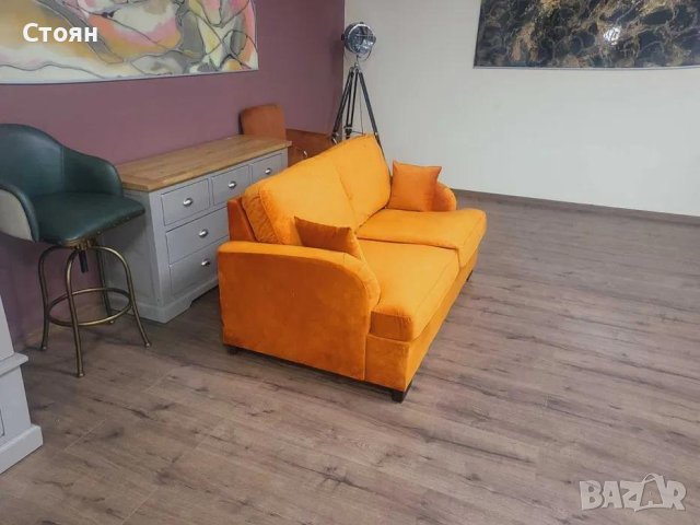 Оранжев диван от плат двойка с функция сън, снимка 7 - Дивани и мека мебел - 43290407