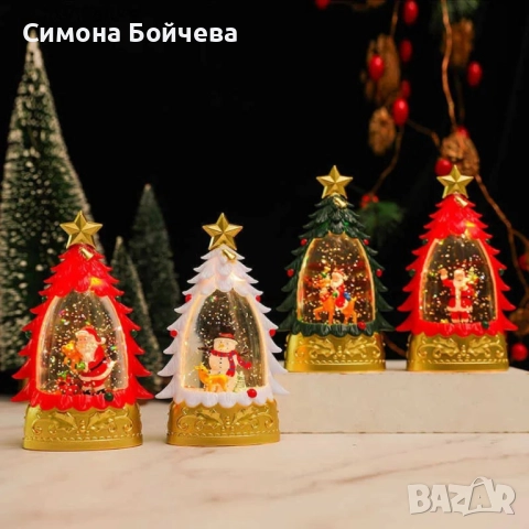 Коледна LED декоративна лампа с вода и брокат – празнична светлина и магия в елховиден дизайн, снимка 7 - Декорация за дома - 52819341