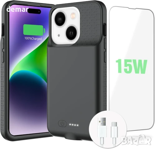 Калъф с батерия BOPPS за iPhone 15/15 Pro, 7000mAh, Черен; Червен