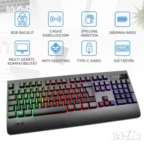 Rii Gaming Keyboard Wireless светеща презареждаща батерия НОВА, снимка 5 - Клавиатури и мишки - 49857625