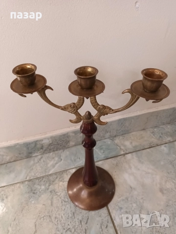свещник бронз и дърво, снимка 3 - Антикварни и старинни предмети - 52423542