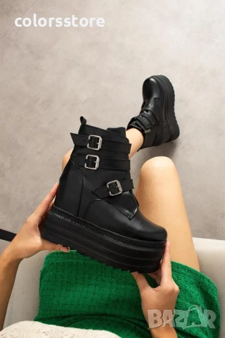 Боти на платформа - черна кожа - BML40 