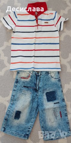 Комплект тениска и къси дънкови панталони за момче Размер 4-6 години