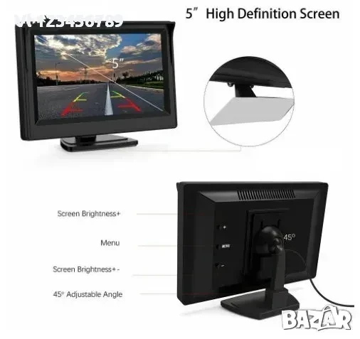 5 инча LCD Монитор за Камера за Задно Виждане, Цветен, снимка 2 - Аксесоари и консумативи - 50759751
