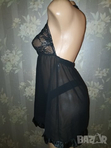 Denizgulu M,L- Черна еротична нощница с гол гръб от дантела, шифон и сатен , снимка 6 - Бельо - 43812132
