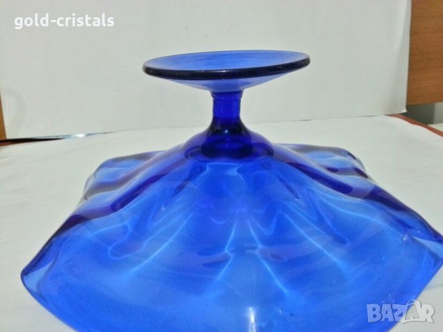 Кристална купа фруктиера  цветно стъкло кобалт , снимка 6 - Антикварни и старинни предмети - 27162751