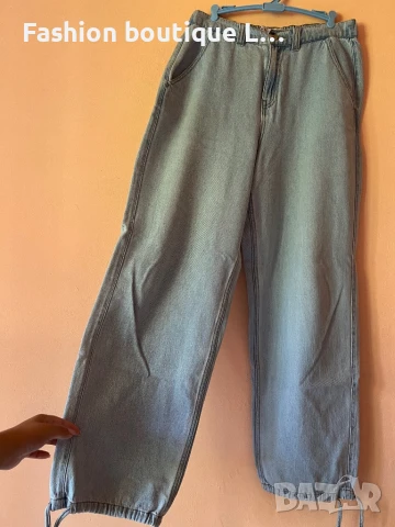 Дънки с широк прав крачол и връзки на глезените със странични джобове 38 размер на марката Amisu 👖, снимка 2 - Дънки - 51377365