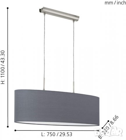 Пендел EGLO Pasteri, текстилен пендел с 2 крушки, овална висяща лампа от стомана и плат, снимка 4 - Лампи за таван - 40199453