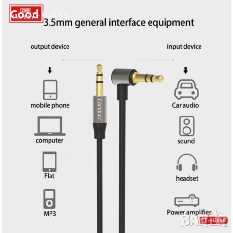 90-градусов Аудио кабел 1M, AUX Кабел, EARLDOM, снимка 4 - Кабели и адаптери - 43034915