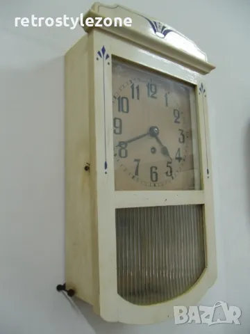 № 7992 стар стенен часовник  - механичен  - работещ  - размер 49 / 26 / 12 см, снимка 2 - Антикварни и старинни предмети - 49832980