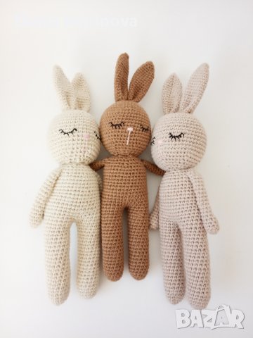 Зайчета ръчна изработка, плетени зайчета, играчка за бебе, неутрален цвят зайче, снимка 2 - Други - 40227550