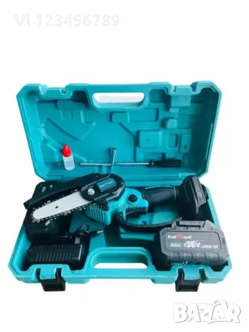 Мини акумулаторна безчеткова резачка KraftRoyal - Трион на батерии 36V с 2 вериги, снимка 4 - Градинска техника - 50161248