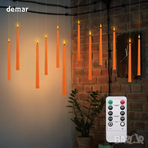 IMAGE 12 бр. конусовидни безпламъчни свещи на батерии, 3D фитил, дистанционно и таймер, оранжеви, снимка 1