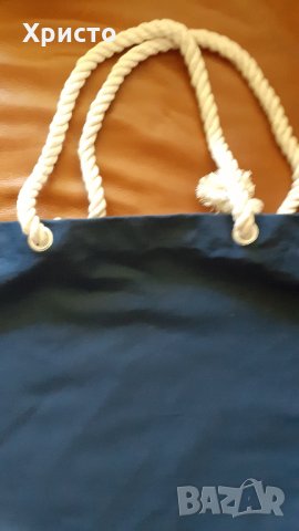 чанта за плаж плътна и качествена, 100% тъмно син супер плътен памук, снимка 4 - Чанти - 33111574