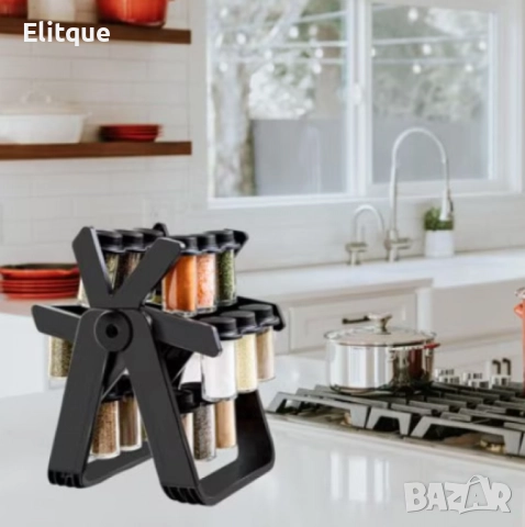 Стилен въртящ се органайзер за подправки,стъклени бурканчета,18 части, снимка 13 - Други - 52852494