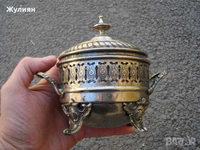 СТАРА БОНБОНИЕРА ЗАХАРНИЦА СТЪКЛО И МЕТАЛ АРТ ДЕКО ART DECO , снимка 7 - Антикварни и старинни предмети - 50095860