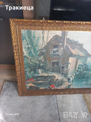 ГОЛЯМА СТАРА КАРТИНА  НА ПЛАТНО ВОДЕНИЦАТА НА БУШЕ, снимка 3 - Антикварни и старинни предмети - 53138331